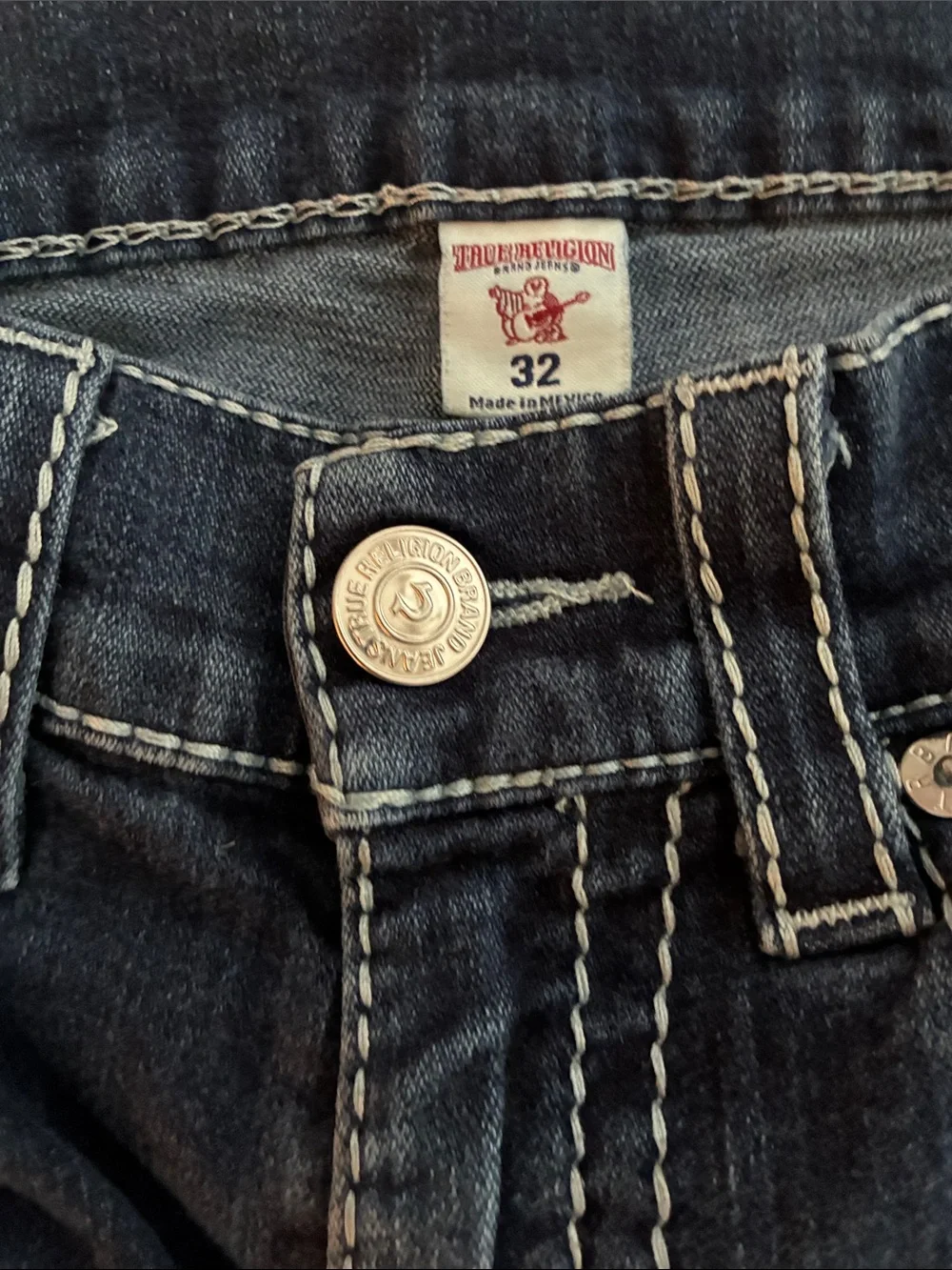 True Religion Jeans Men’s SZ 32 Blue Denim Skinny No flap Big T